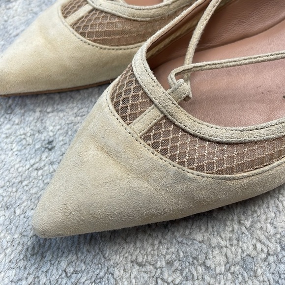 Aquazzura Dalia Pointed Toe Wrap Around Ballet Flats Cream Suede Mesh Sz 37 - Picture 8 of 14